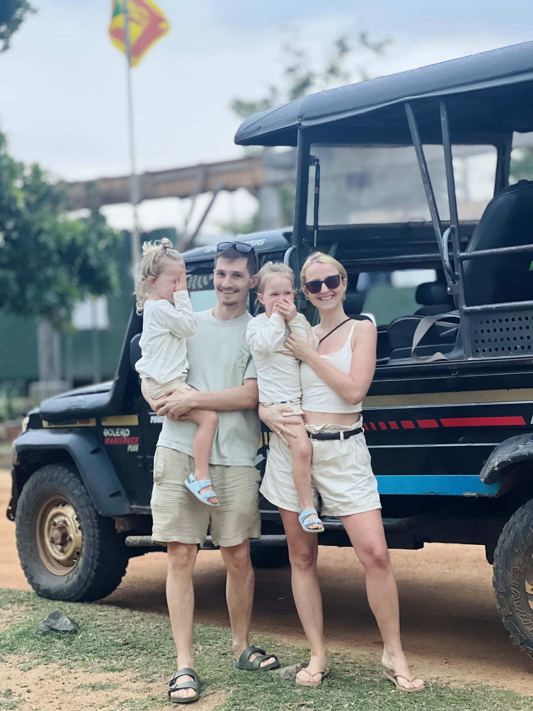 A young family enjoying their safari jeep experience